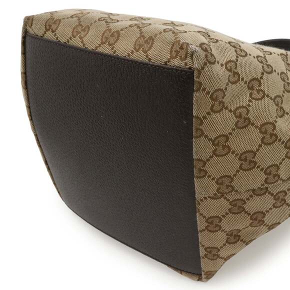 GUCCI GG Canvas Sherry Line Tote Bag, Handbag, Leather, Khaki Beige, Dark Bro... - Picture 4 of 10